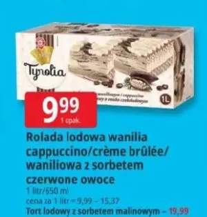 Rolada lodowa wanilia/cappuccino/crème brûlée/waniliowa z sorbetem czerwone owoce