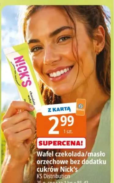 Wafel czekolada/masło orzechowe bez dodatku cukrów Nick's