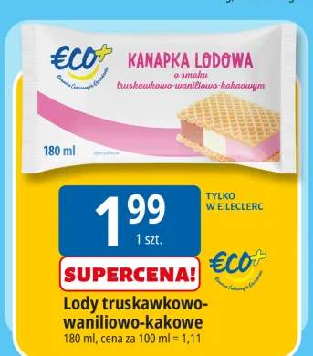 Kanapka lodowa €Co+ o smaku truskawkowo-waniliowo-kakaowym