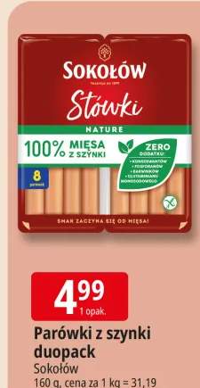 Parówki z szynki Stówki Nature Sokołów duopack