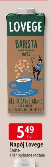 Napój roślinny owsiany Lovege Barista bez dodatku cukru bez laktozy