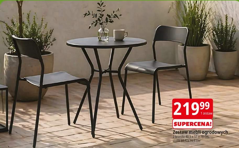 Zestaw mebli ogrodowych 2 krzesła 40,5x51x78cm stolik 60,5x70,5cm