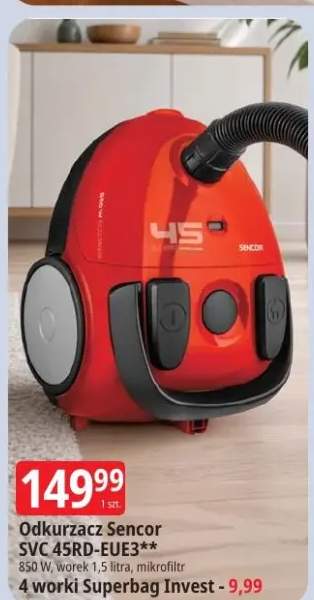 Odkurzacz Sencor SVC 45RD-EUE3 850W worek 1,5 litra mikrofiltr