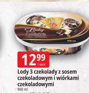Lody 3 czekolady z sosem czekoladowym i wiórkami czekoladowymi Eskiss
