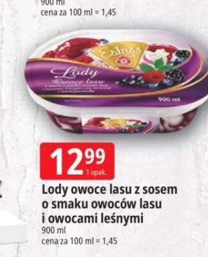 Lody owoce lasu z sosem o smaku owoców lasu i owocami leśnymi Eskiss