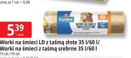 Worki na śmieci LD z taśmą złote Elembal 60 l