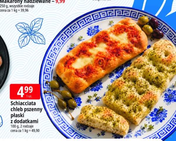 Schiacciata chleb pszenny płaski z dodatkami