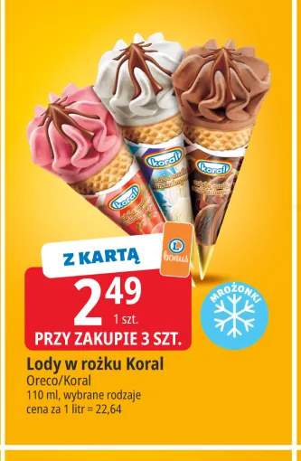 Lody w rożku Koral Oreco +1 wariant