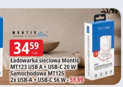Ładowarka sieciowa Montis MT123 USB-A + USB-C +2 warianty