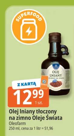 Olej lniany tłoczony na zimno Oleje Świata Oleofarm