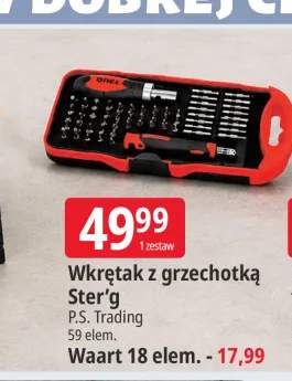 Wkrętak z grzechotką Ster'g 59-elementowy +1 wariant