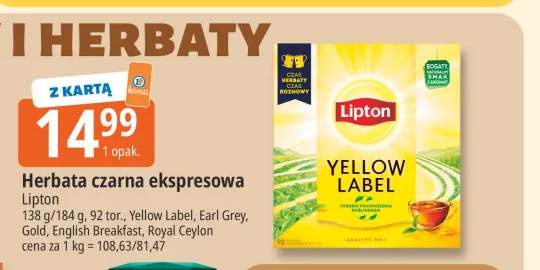 Herbata czarna ekspresowa Lipton Yellow Label +4 warianty