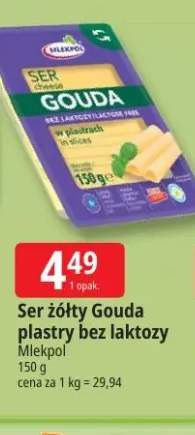 Ser żółty Gouda w plastrach bez laktozy Mlekpol