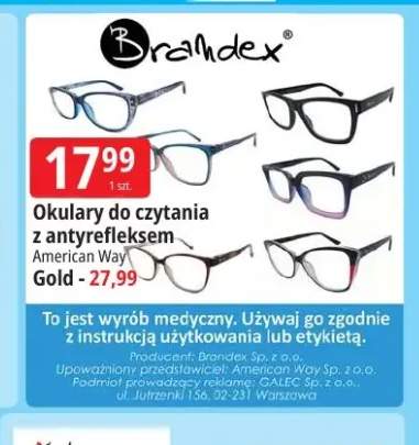 Okulary do czytania z antyrefleksem Gold Brandex +1 wariant