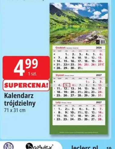 Kalendarz trójdzielny 71x31 cm Artsezon