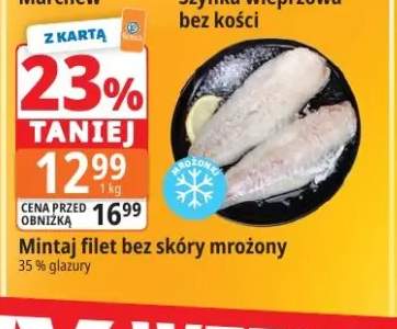 Mintaj filet bez skóry mrożony 35% glazury