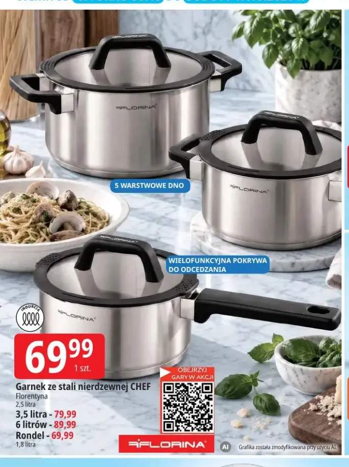 Garnek ze stali nierdzewnej Chef 2,5 l Florina +3 warianty