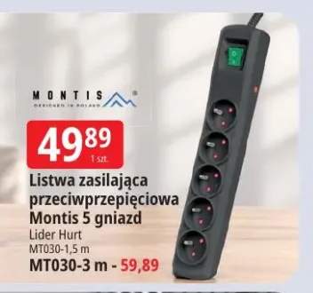 Listwa zasilająca przeciwprzepięciowa Montis 5 gniazd MT030-1,5 m +1 wariant