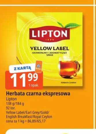 Herbata czarna ekspresowa Lipton Yellow Label +4 warianty